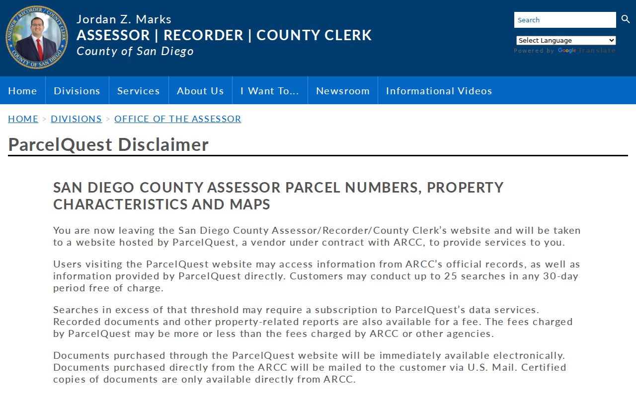 Carlsbad people search ARCC ParcelQuest notice