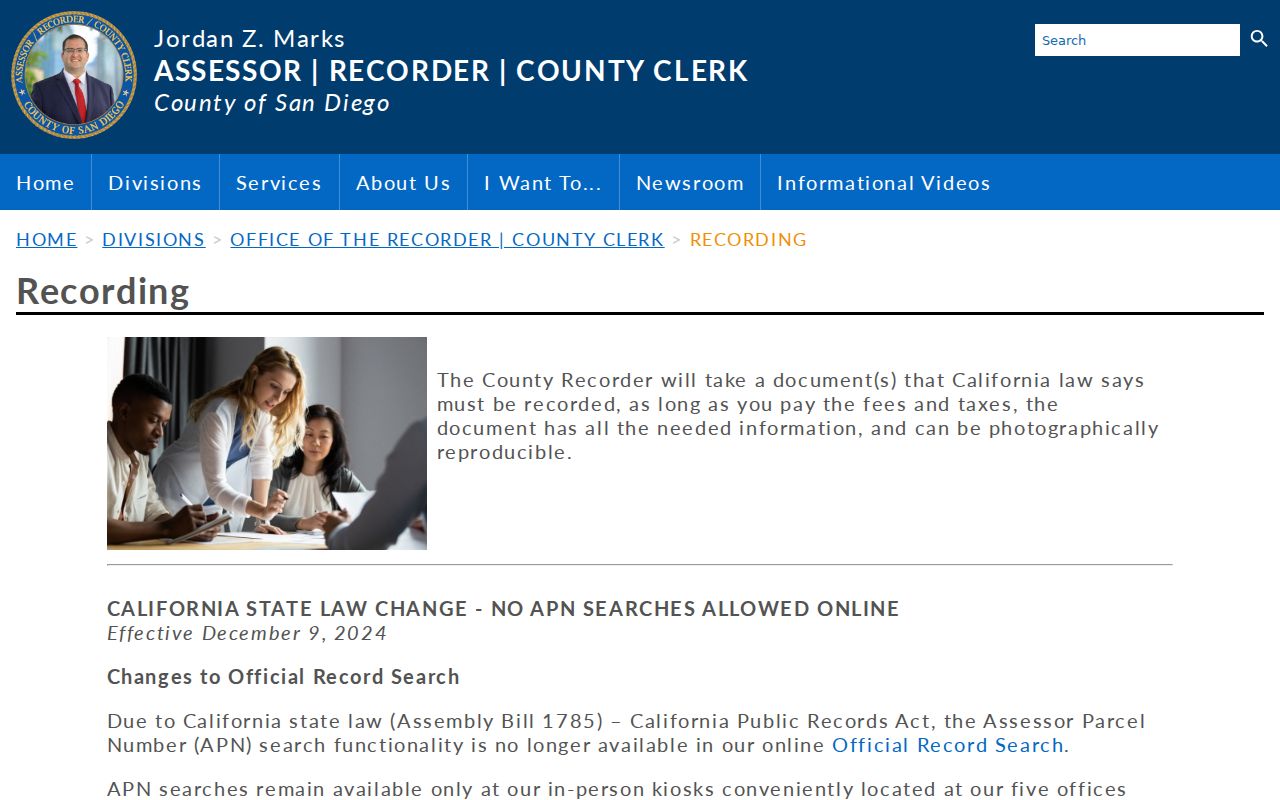 Carlsbad public records ARCC recording requirements and fees