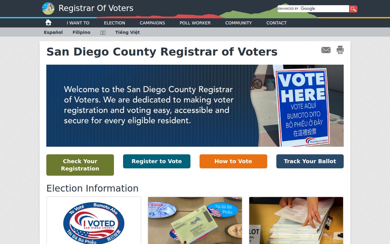 Carlsbad voter registration records San Diego County Registrar of Voters home page
